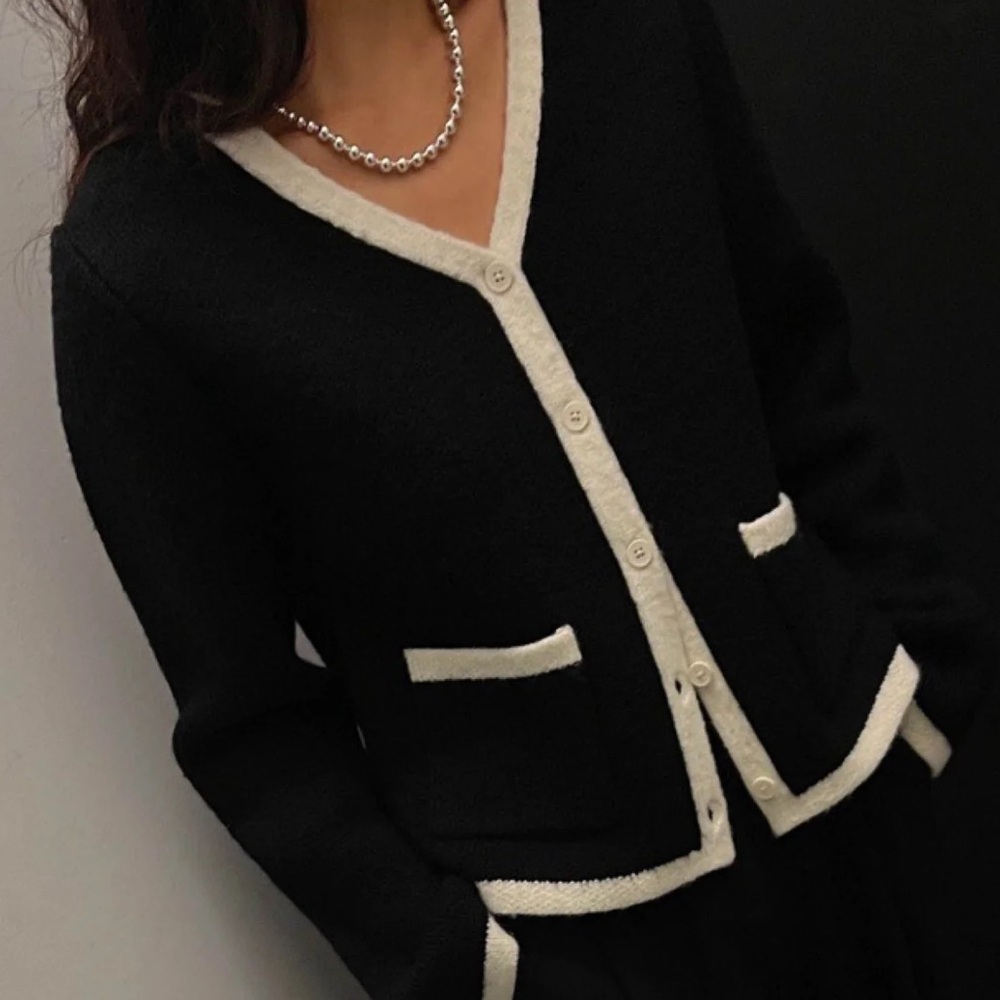 Oak + Fort CONTRAST TRIM BUTTON UP CARDIGAN